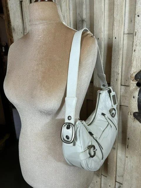 DKNY white leather east-west shape shoulder bag view 4