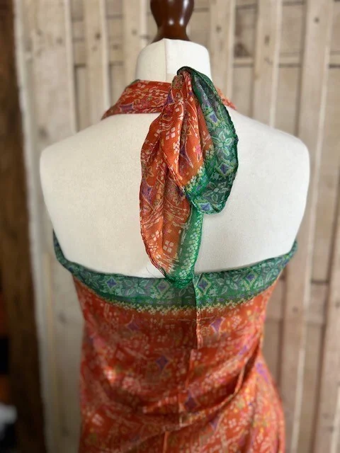 Pure silk burnt orange abstract print sarong/pario by Pashmina Love view 3