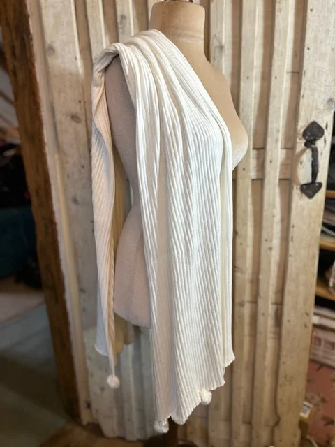 Luxurious THE WHITE COMPANY white pompom cotton & cashmere scarf BNWT view 7