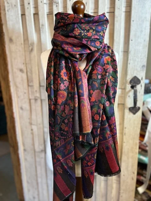 Red multi pure fine woven silk traditional Kani floral shawl by Pashmina Love view 2