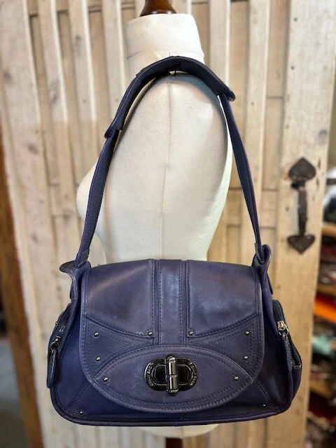 Indigo purple BILLY BAG quality leather satchel saddle wide strap shoulder bag view 3