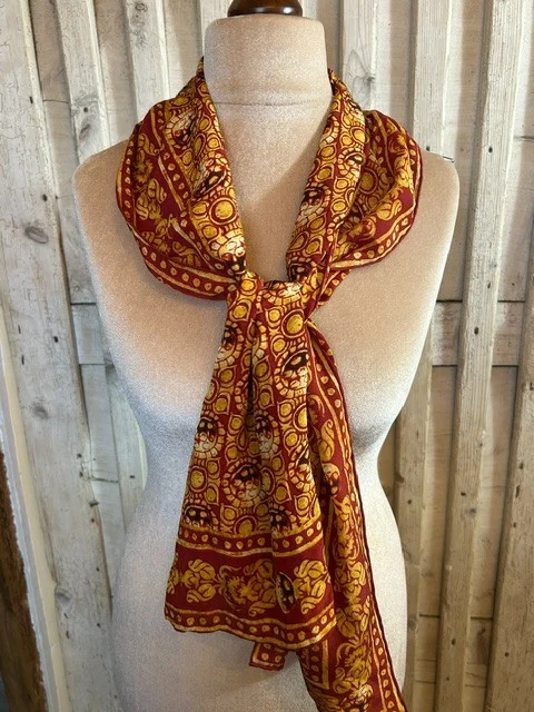 FOX & CHAVE burnt orange ethnic print pure silk long scarf view 3