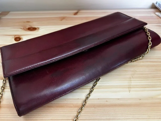 Vintage burgundy wine smooth leather occasion clutch shoulder bag view 5