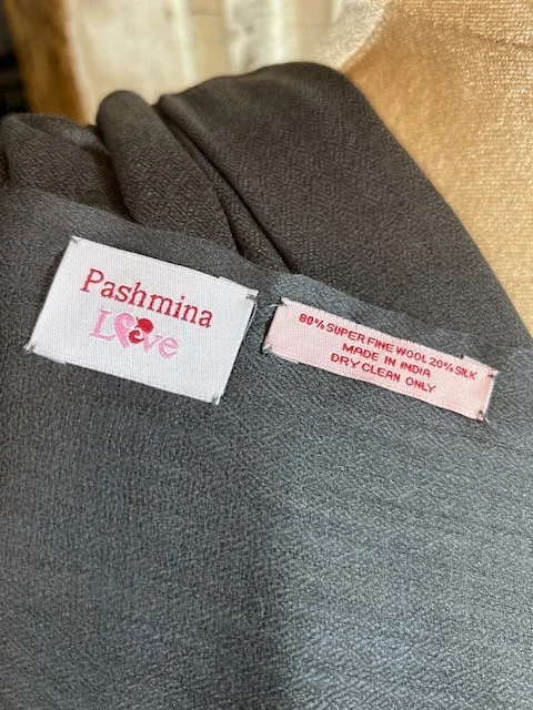 Slate grey lightweight wool & silk pashmina shawl by Pashmina Love view 4