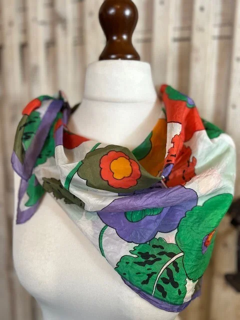Vintage LAVA pure silk bright retro floral flower power square scarf accessory