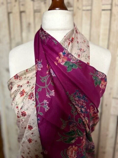 Pure silk pink/beige half & half print sarong/pario by Pashmina Love