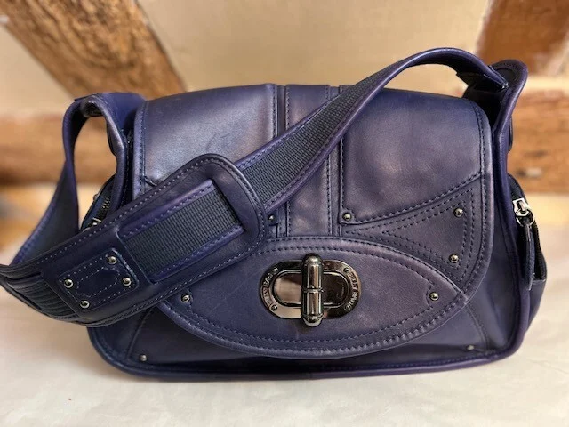 Indigo purple BILLY BAG quality leather satchel saddle wide strap shoulder bag view 4