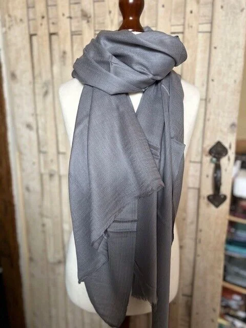 Slate fine lightweight merino wool & silk pashmina by Pashmina Love