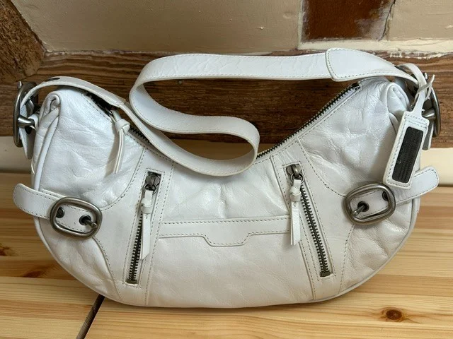 DKNY white leather east-west shape shoulder bag view 2