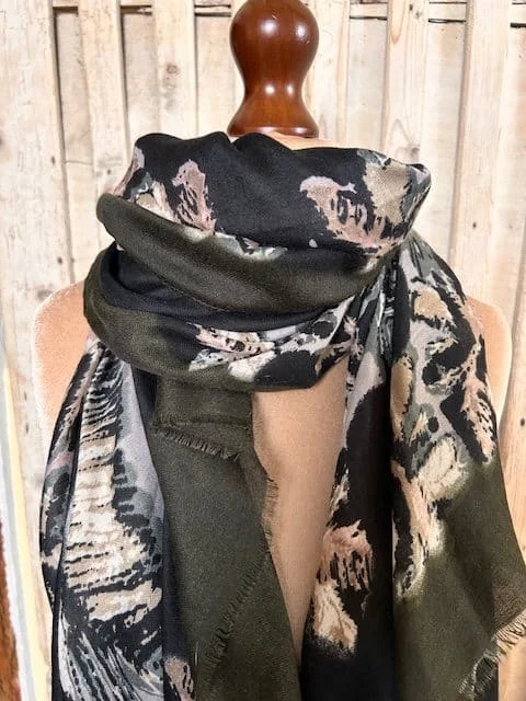 FRANK USHER large earthy shades feather print pashmina view 2