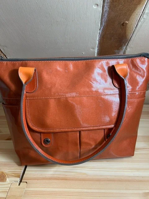 TEXIER burnt orange oilcloth/coated nylon top handle tote shopper shoulder bag view 3