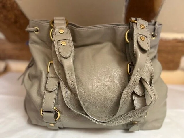 Grey Ri2K soft leather two strap bucket shoulder bag view 5