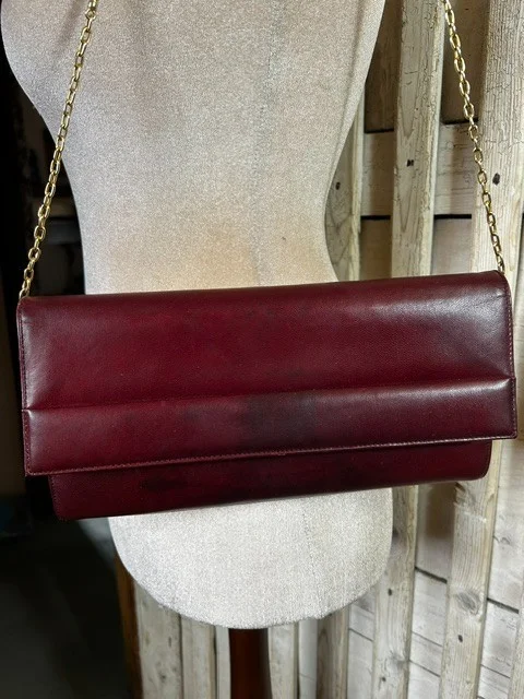 Vintage burgundy wine smooth leather occasion clutch shoulder bag