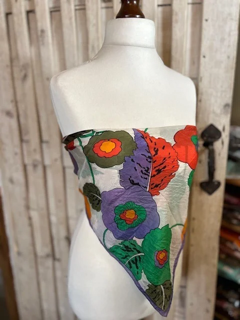 Vintage LAVA pure silk bright retro floral flower power square scarf accessory view 4