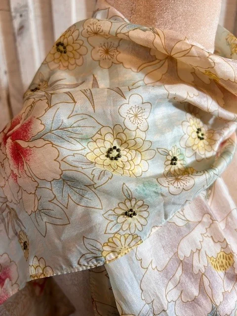 Oriental floral pure silk scarf with bead details view 5