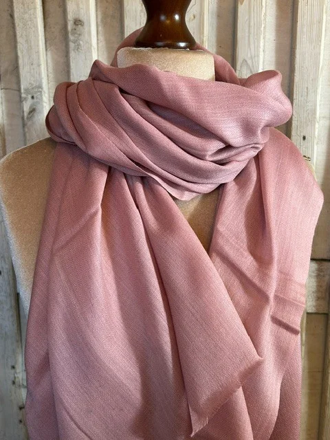 Dusky rose pink merino wool & silk blend fine lightweight all season pashmina view 2