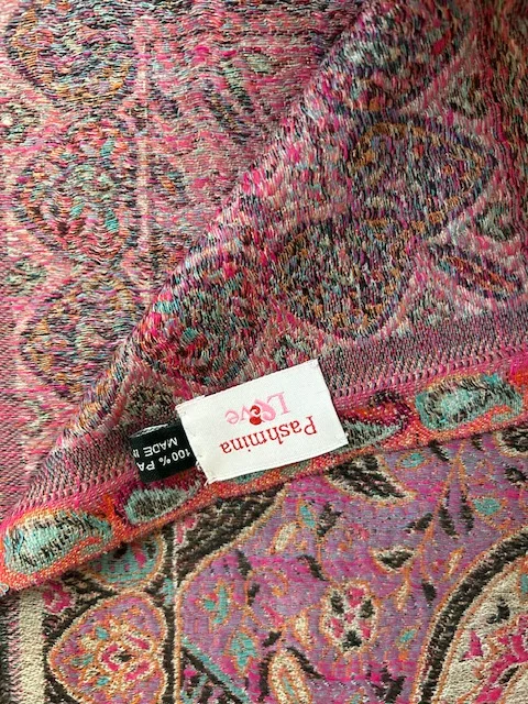 Beautiful traditional pink multi Jamawar pure pashmina shawl by Pashmina Love view 5