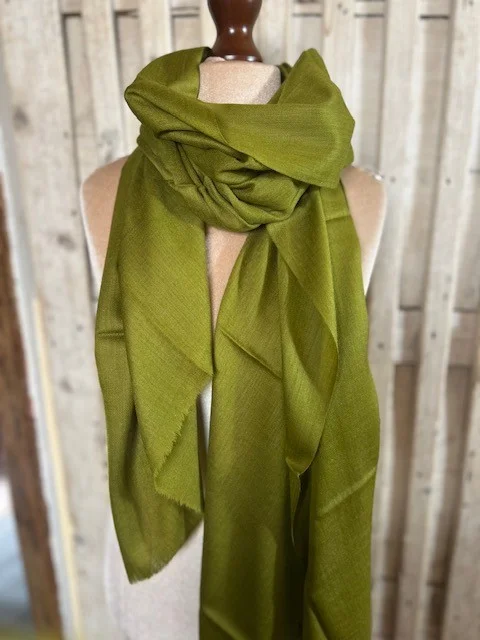 Moss green lightweight wool & silk pashmina shawl by Pashmina Love