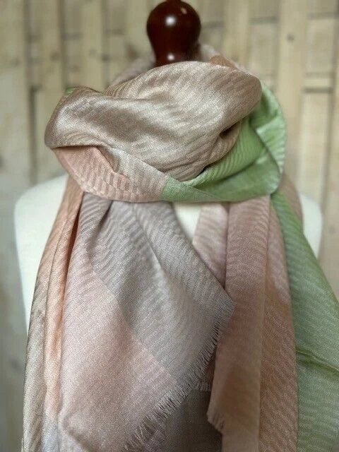 XL pastel box design lightweight silky pure wool pashmina shawl by Pashmina Love
