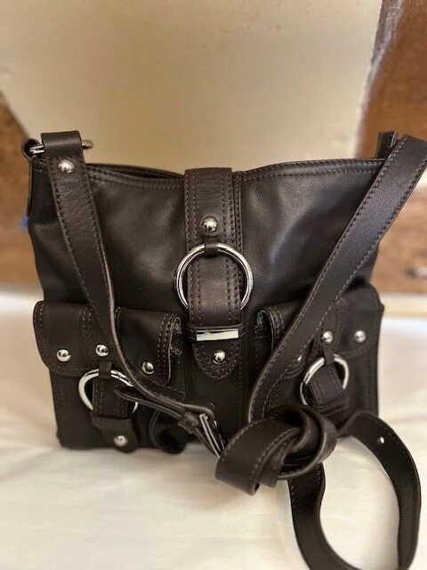 Ri2K dark brown butter soft leather saddle satchel across body shoulder bag view 2