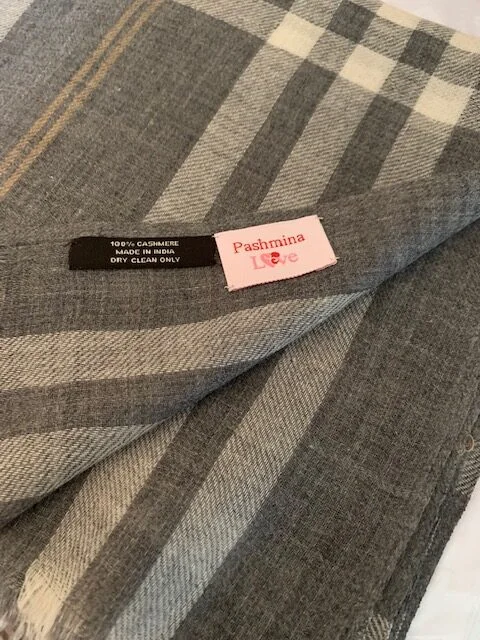 Fine cashmere/wool grey check pashmina shawl by Pashmina Love view 4