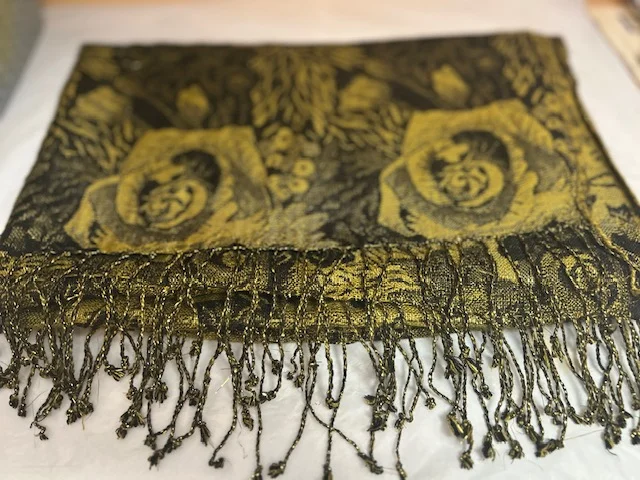 RIVER ISLAND black gold lurex thread floral reversible pashmina view 5
