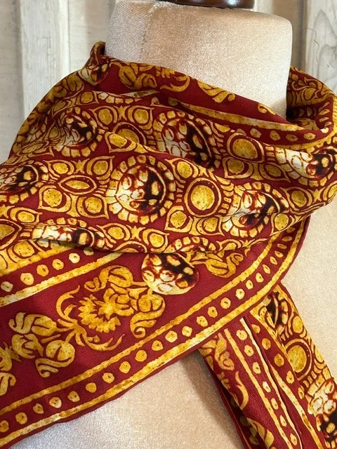 FOX & CHAVE burnt orange ethnic print pure silk long scarf view 2