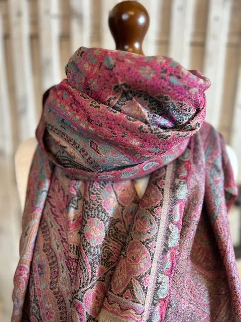 Beautiful traditional pink multi Jamawar pure pashmina shawl by Pashmina Love