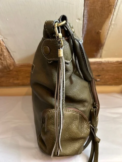 Large BLONDIE MANIA olive khaki rustic leather slouch sac boho hobo shoulder bag view 4