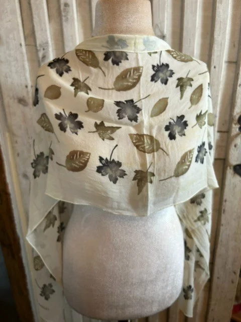 LAURA ASHLEY cream leaf print chiffon long scarf view 3