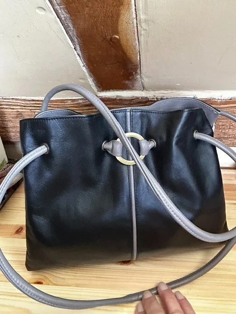 GIGI black & grey buttery soft leather two strap shoulder bag view 6