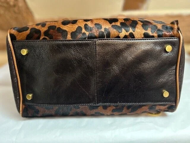 Gorgeous Edina Ronay brown leather leopard ponyskin bowling holdall grab bag view 6