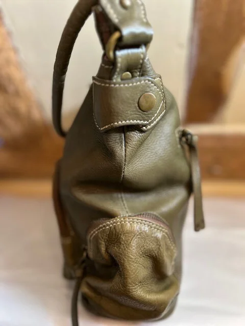 Large BLONDIE MANIA olive khaki rustic leather slouch sac boho hobo shoulder bag view 5