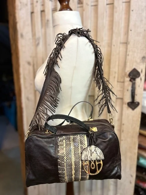 MODALU LONDON brown snakeskin holdall style tassel strap shoulder bag view 2