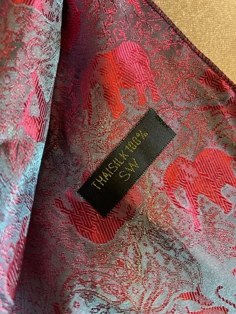 Luxury Thai Silk elephant pattern pink & blue reversible pashmina view 3