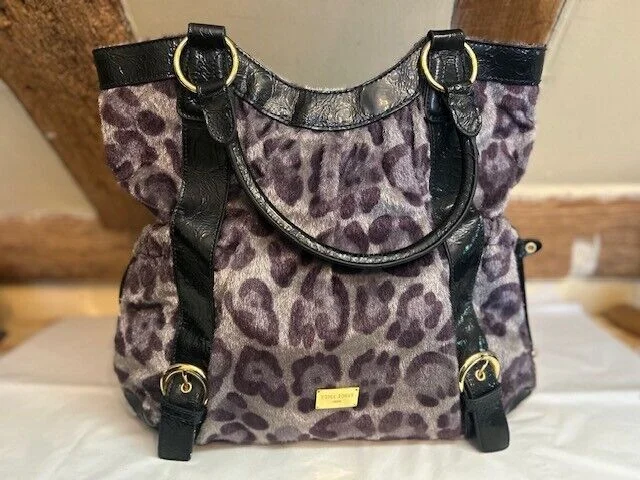 Lge EDINA RONAY grey faux fur & leather leopard print shoulder bag