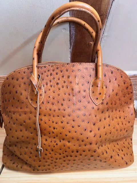 BORSE IN PELLE tan ostrich leather top handle grab tote bag