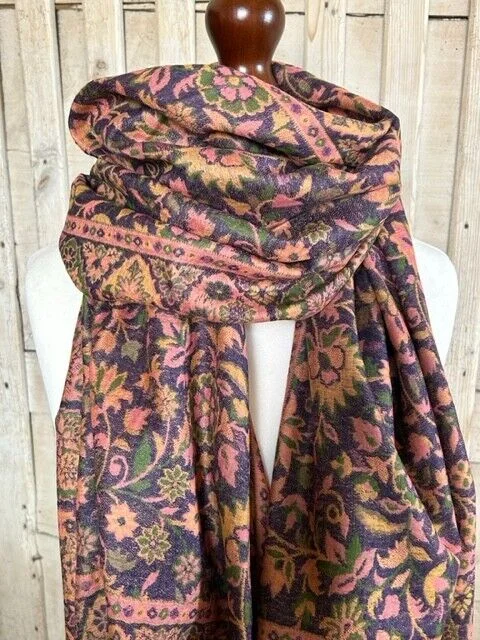 Supreme quality purple & pink cashmere traditional Indian Kani floral pashmina