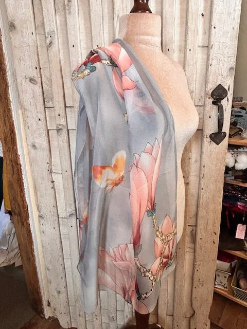 Pretty long butterflies bees and flowers printed silky feel scarf