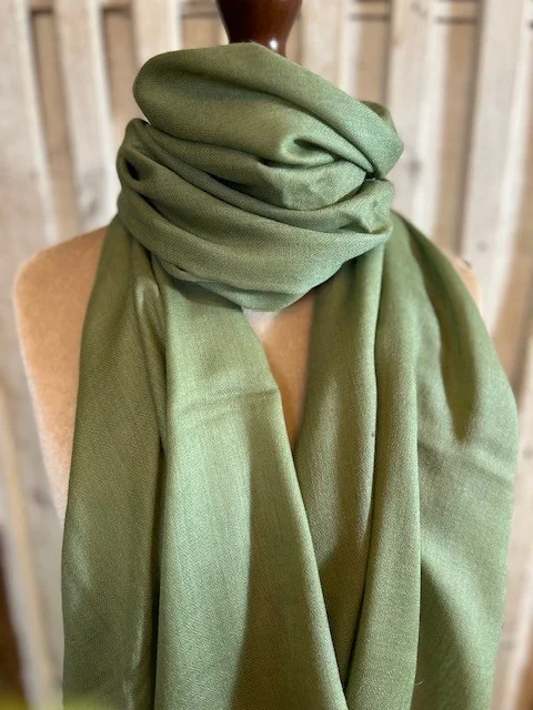 Pistachio lightweight wool & silk pashmina shawl by Pashmina Love view 2