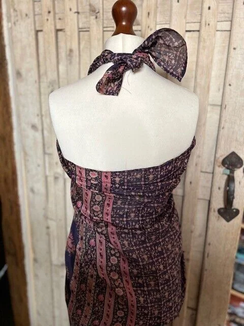 Pure silk navy/pink floral print sarong/pario by Pashmina Love view 3