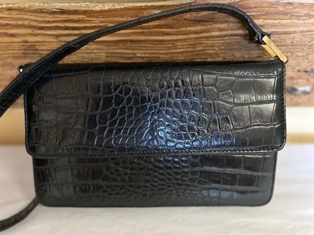 VIYELLA black leather croc print evening party 'going out' shoulder bag view 5