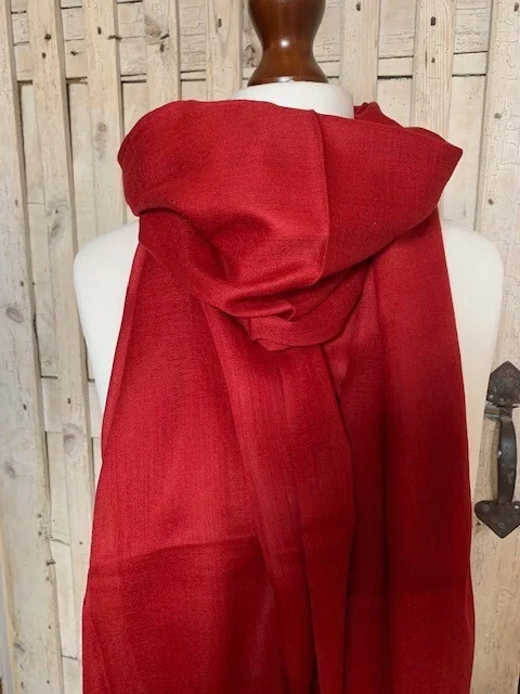Fine lightweight cashmere & wool pashmina tomato by Pashmina Love view 2