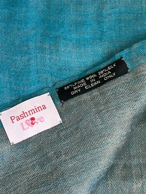 Teal blue wool & silk traditional Zari shimmer pashmina shawl by Pashmina Love view 6
