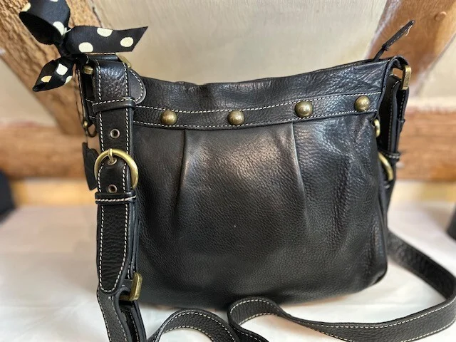 BLONDIE MANIA black premium soft grained leather slouch hobo saddle shoulder bag view 2