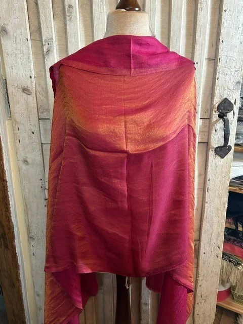 Magenta wool & silk traditional Zari shimmer pashmina shawl by Pashmina Love view 5