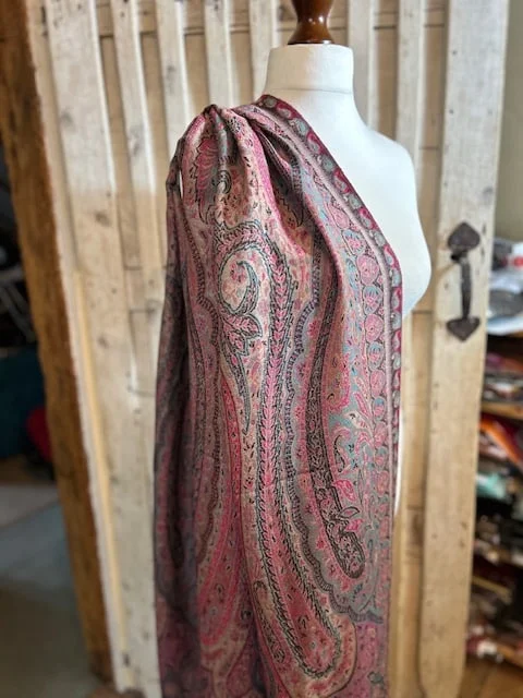Beautiful traditional pink multi Jamawar pure pashmina shawl by Pashmina Love view 3