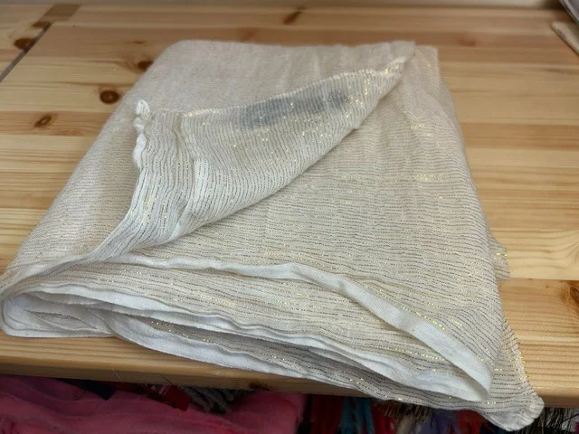 MASTI neutral cream & gold thread shimmer sarong wrap scarf shawl view 8