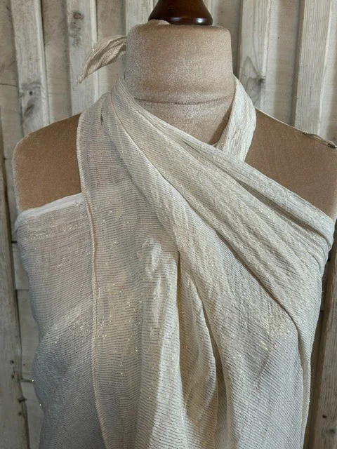 MASTI neutral cream & gold thread shimmer sarong wrap scarf shawl