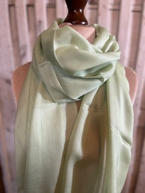 Pistachio lightweight wool & silk pashmina shawl by Pashmina Love view 3